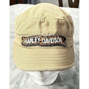 Peter Grimm Hat Cap Fitted Mens One Size Beige Harley Davidson Motorcycle Patch